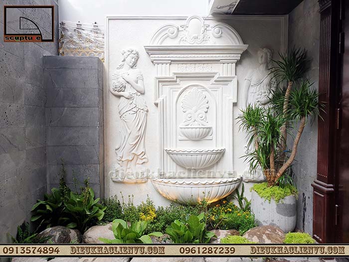 Tiểu cảnh đài phun nước đẹp trong góc sân vườn